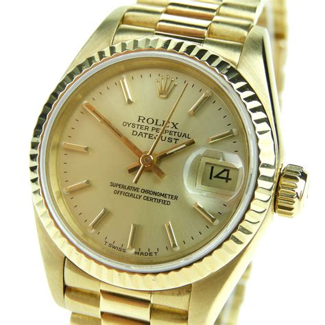 rolex oyster perpetual datejust 18k ladies|Rolex lady Datejust yellow gold.